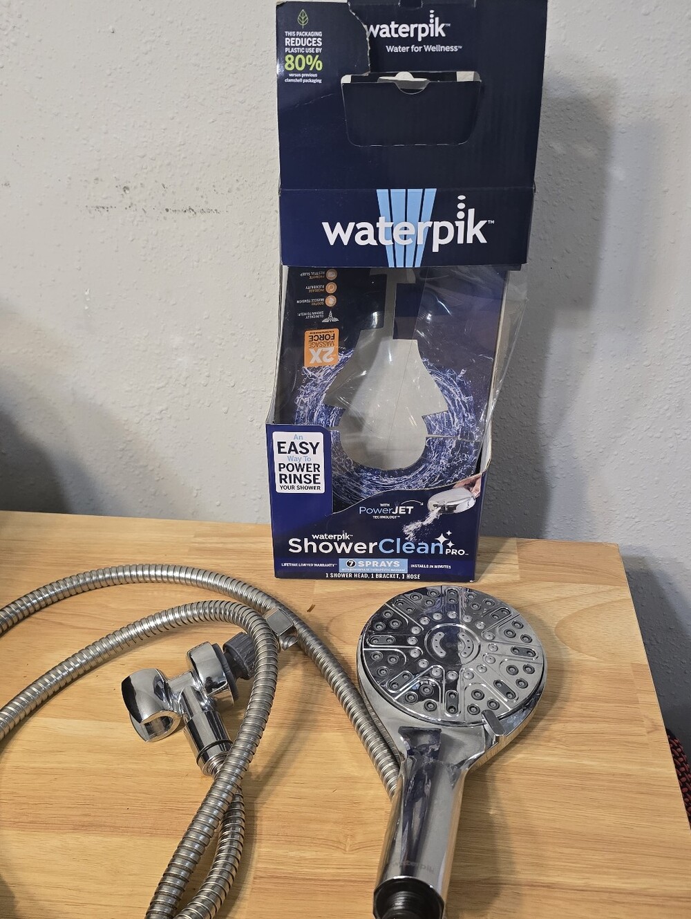 Waterpik Shower Clean PRO Shower Head with Hose and Bracket Used